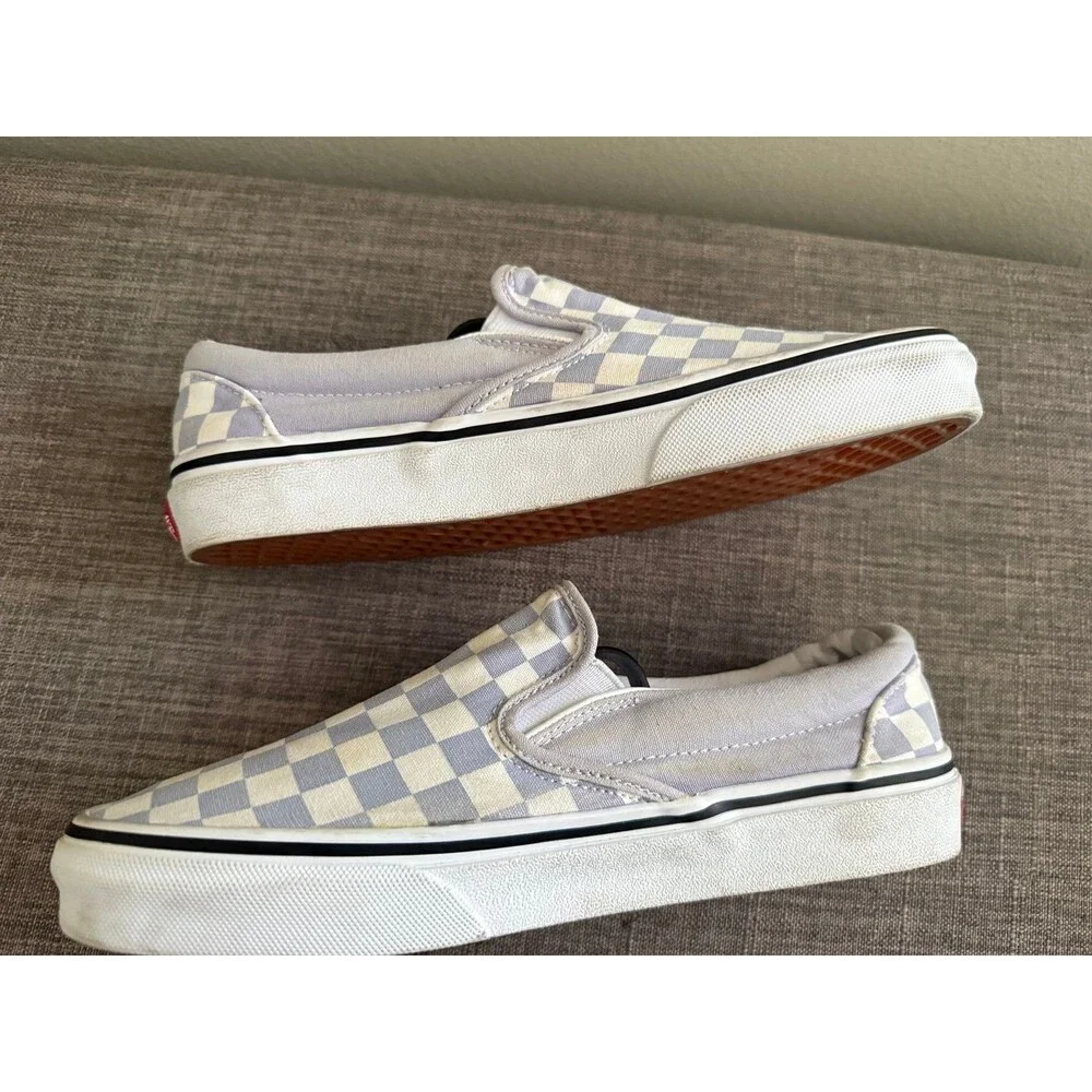 Women’s Vans  Slip-On Checkerboard Light Purple Canvas Shoes Size 7.5 *Read*